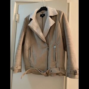 H&M Faux Suede Sherpa Moto Jacket 6 Beige